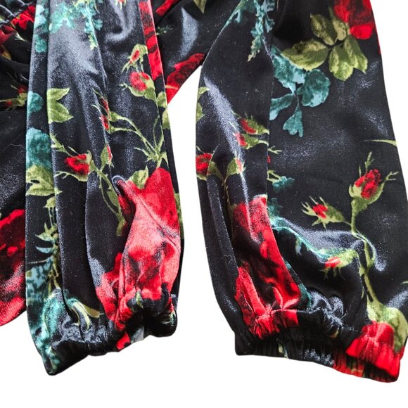 INC Women’s Velvet Floral Ruched Puff Sleeve Top Medium Whimsygoth Romantic Y2K - Picture 10 of 14